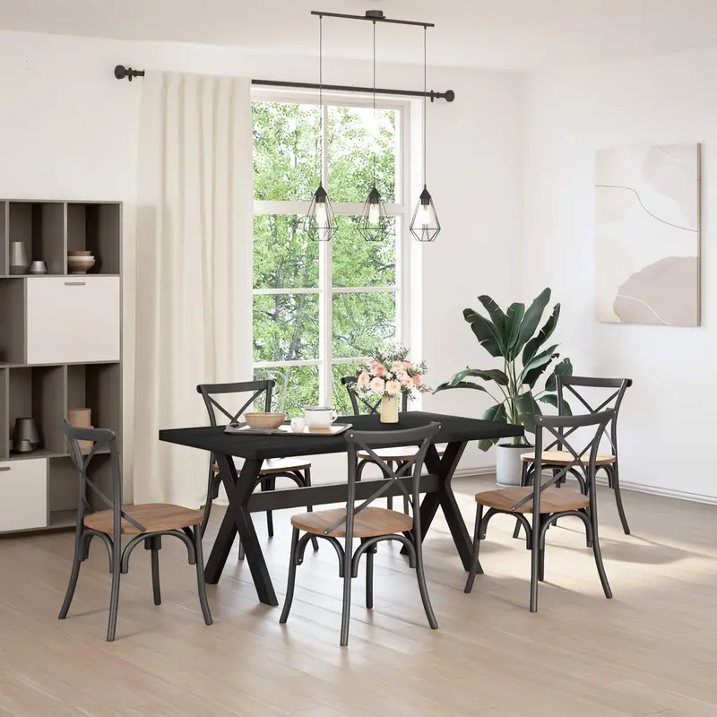 Mesa de Comedor NOAIN 160 cm Madera de Pino Maciza Negro