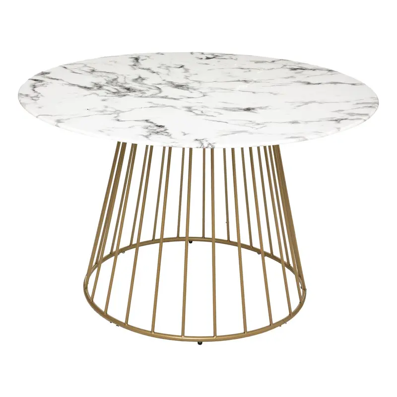 Mesa de comedor Rayo" efecto mármol blanco dorado D.120cm