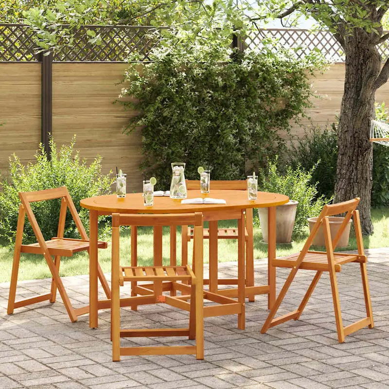 Mesa de Jardín 5 pcs Marrón Madera de Acacia Sólida