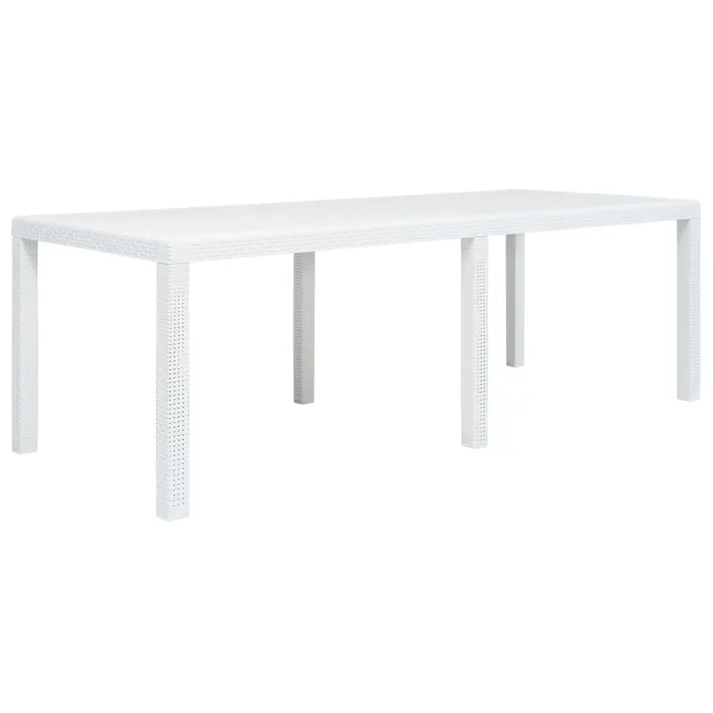 Mesa de jardín aspecto de ratán plástico blanca 220x90x72 cm