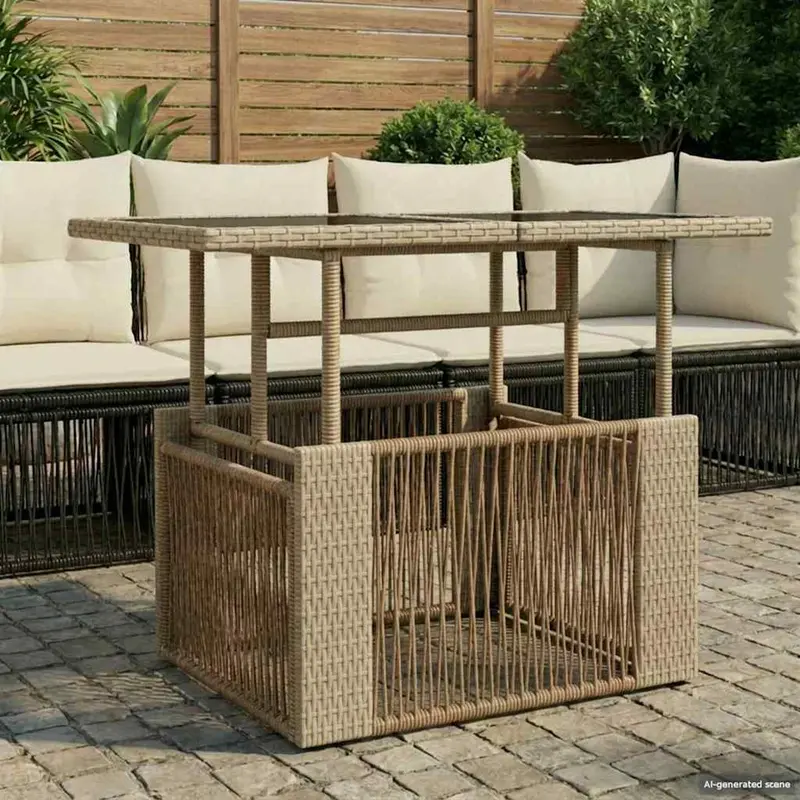 Mesa de Jardín Beige 100 x 55 x 37 cm Rattan PE y Cristal