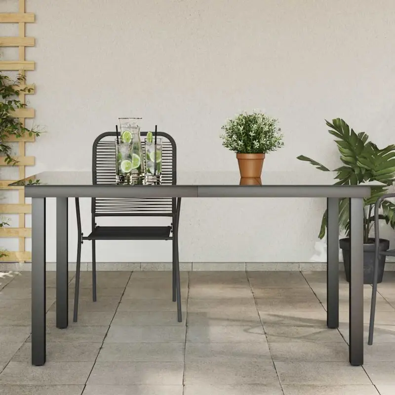 Mesa de jardín de aluminio y vidrio negra 150x90x74 cm