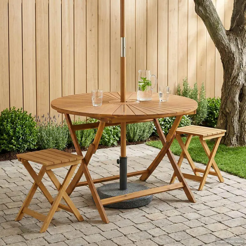 Mesa de jardín plegable Natural Ø110 x 75 cm