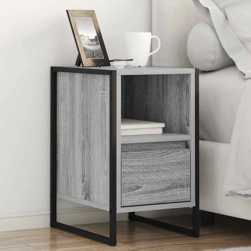 Mesa de Noche con cajón 2 pcs Gris Sonoma 39,5 x 30 x 50 cm