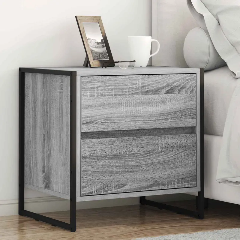 Mesa de Noche con cajón 2 pcs Gris Sonoma 50 x 39.5 x 50 cm