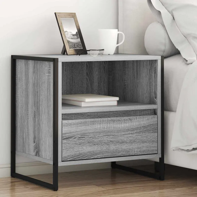Mesa de Noche con cajón 2 pcs Gris Sonoma 50 x 39,5 x 50 cm