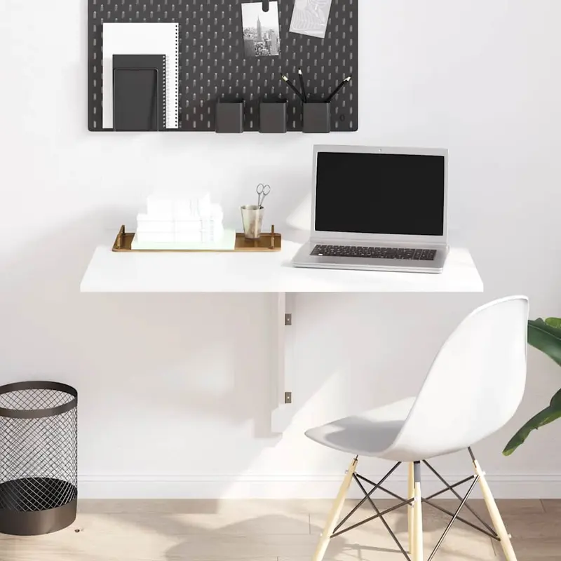 Mesa de pared plegable contrachapada blanco brillo 100x60x56 cm