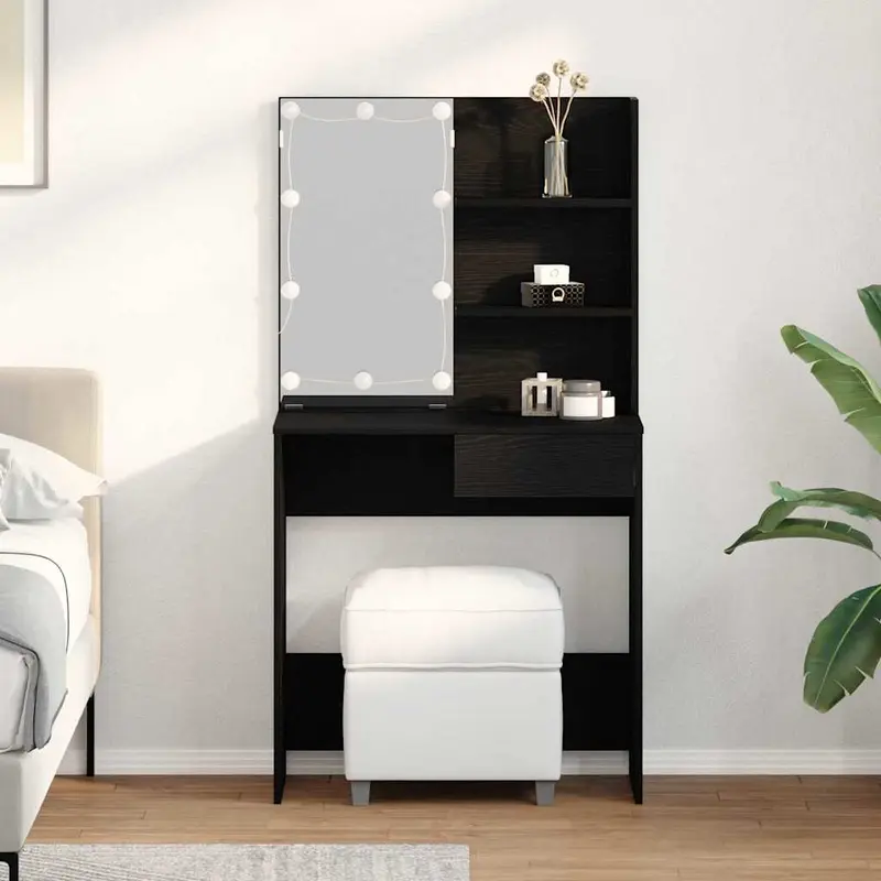 Mesa de tocador con cajón Roble Negro 74,5 x 40 x 141 cm