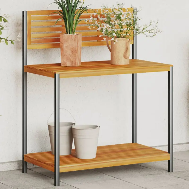Mesa de trabajo de jardín madera de acacia y acero 90x50x110 cm