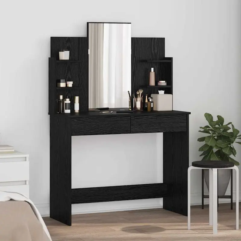 Mesa de Vestir con Espejo Roble Negro 96 x 39 x 142 cm