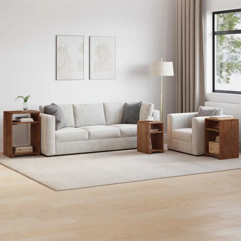 Mesa decorativa con estante 3 pcs Marrón Madera de Caoba Sólida