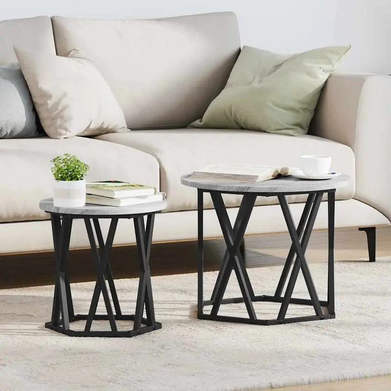Mesa lateral 2 pcs Gris Sonoma Madera Ingenierizada y Acero