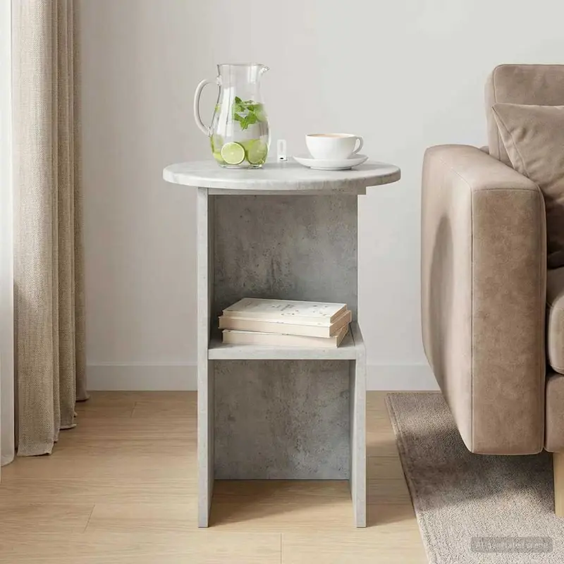 Mesa lateral Gris Hormigón Ø 39,5 x 55 cm Madera de Ingeniería
