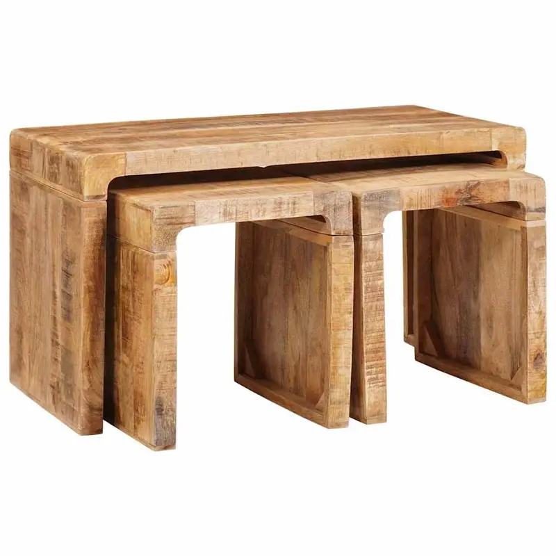 Mesa Nido 3 pcs Marrón Madera de mango maciza