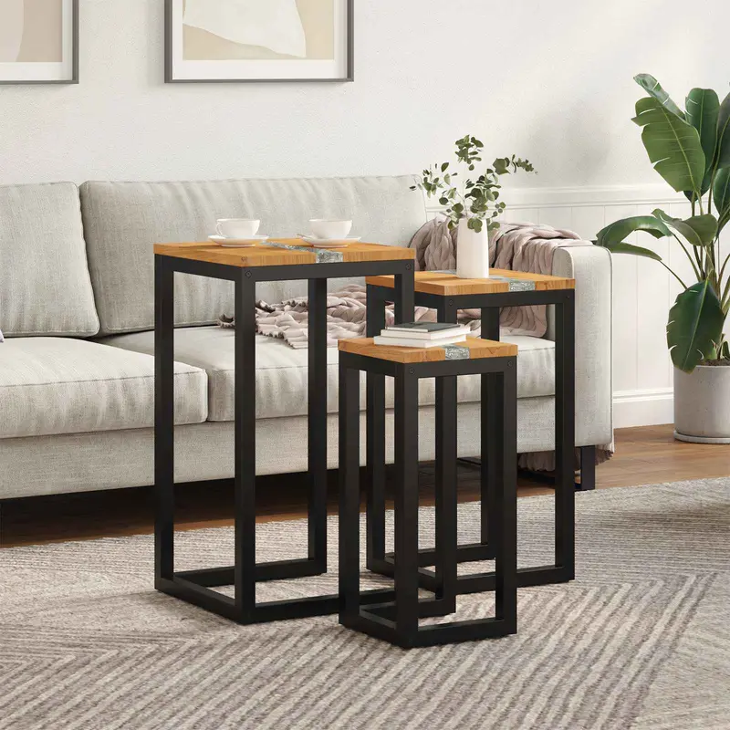 Mesa Nido 3 pcs Marrón Madera de teca maciza