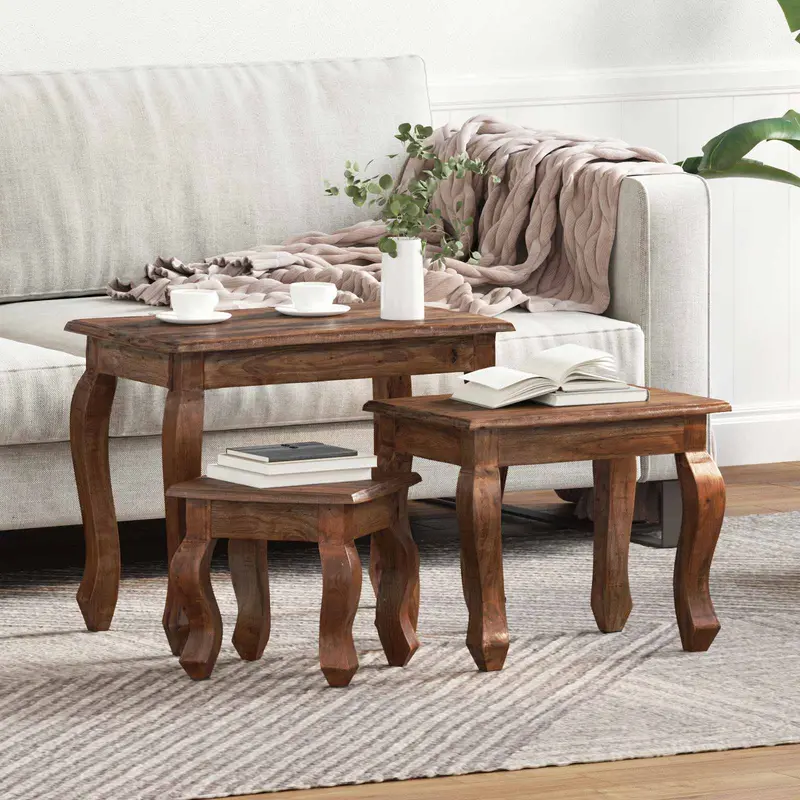 Mesa Nido 3 pcs Marrón Madera maciza de Caoba
