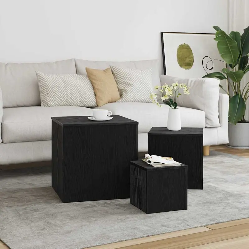 Mesa Nido 3 pcs Roble Negro Madera de ingeniería