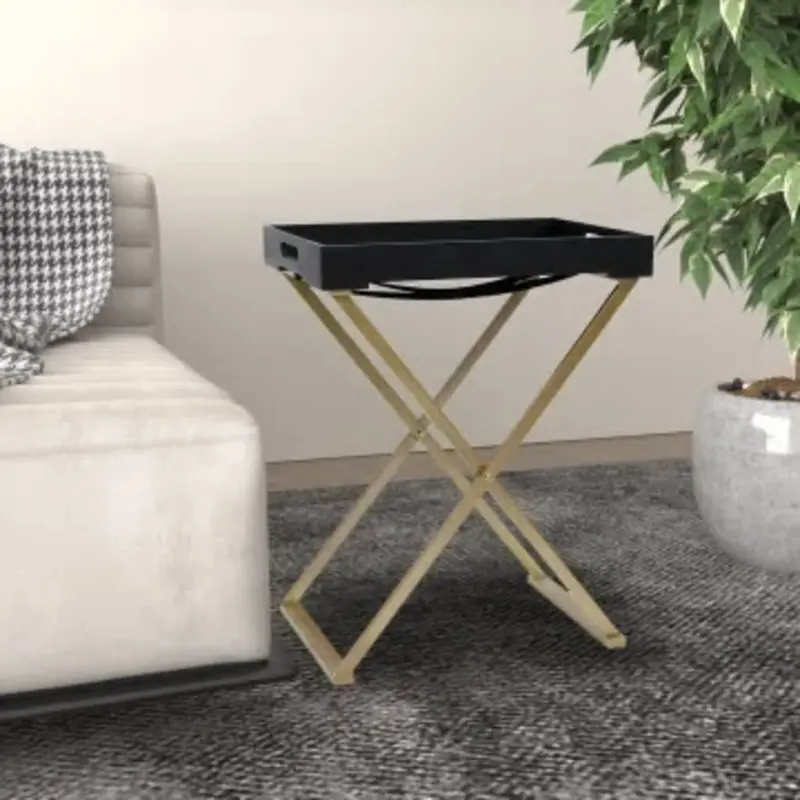 Mesa plegable MDF dorado y negro 48x34x61 cm