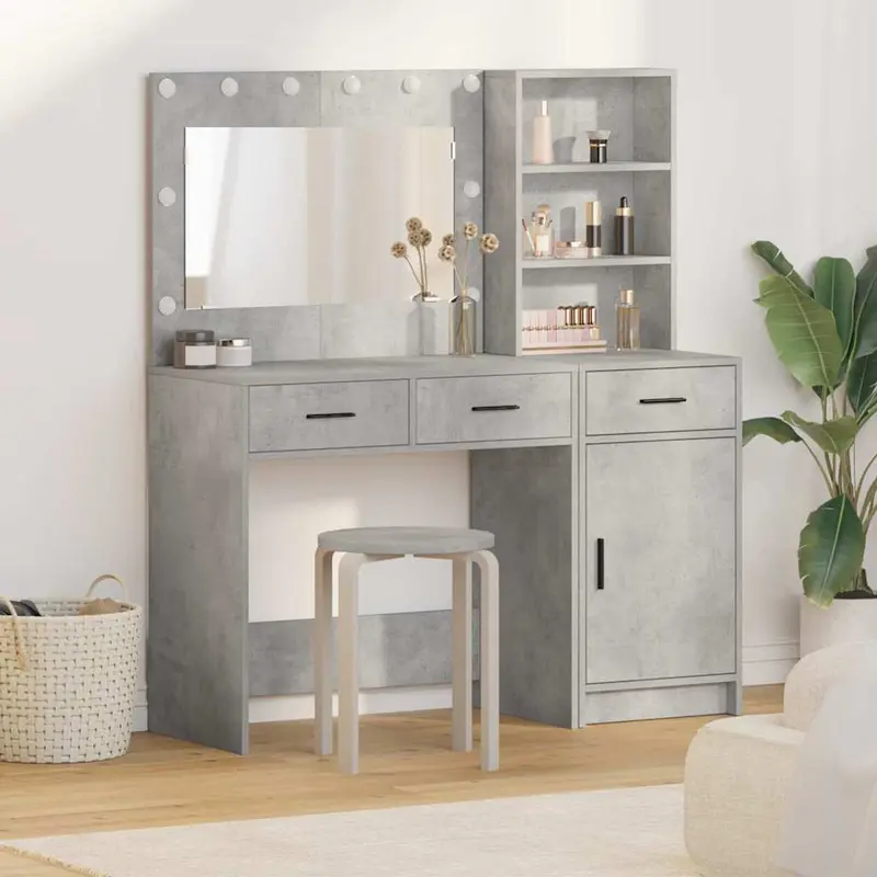 Mesa Tocador con cajón 2 pcs Gris Madera de ingeniería