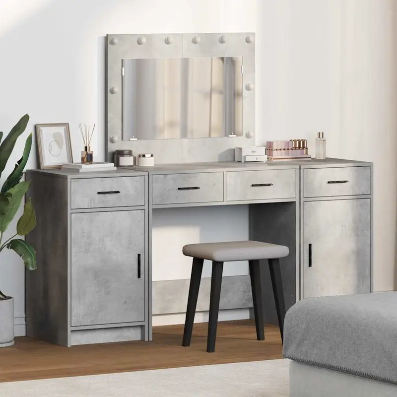 Mesa Tocador con cajón 3 pcs Gris Madera de ingeniería