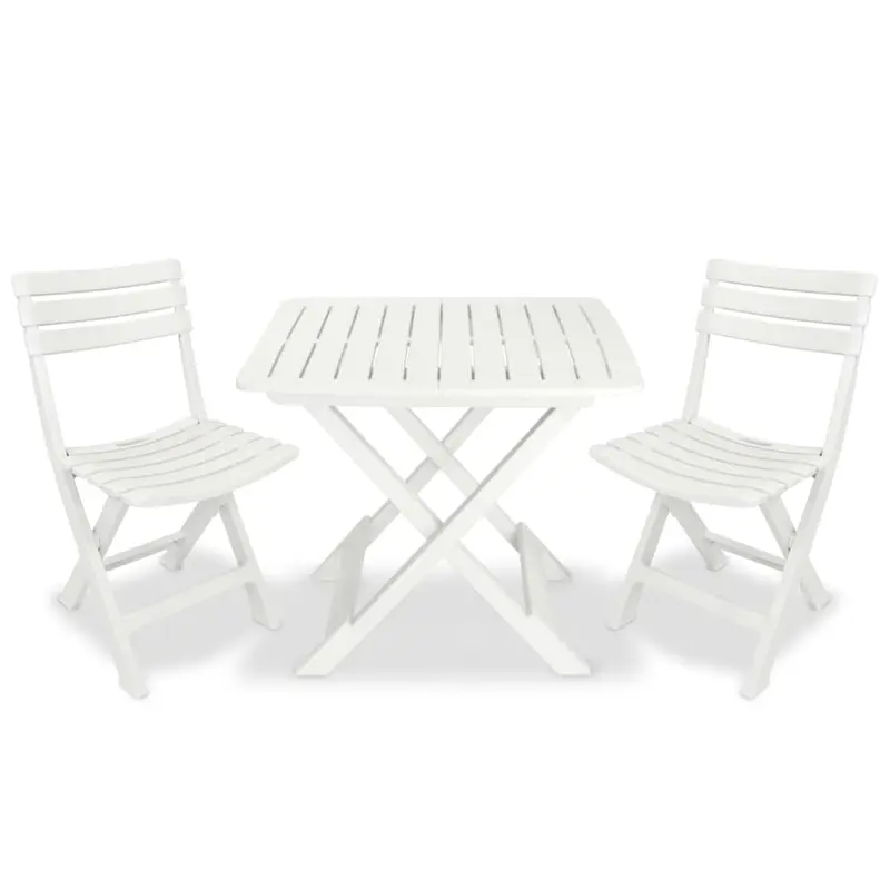 Mesa y sillas bistró de jardín plegables 3 pzas plástico blanco