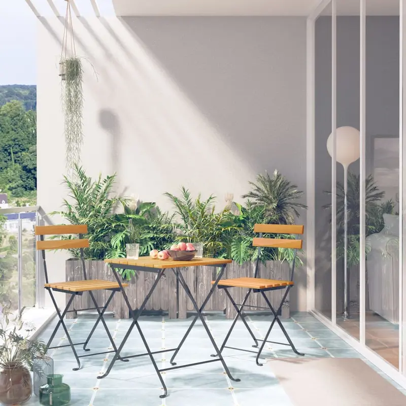 Mesa y sillas bistró plegables 3 pzas madera maciza de acacia