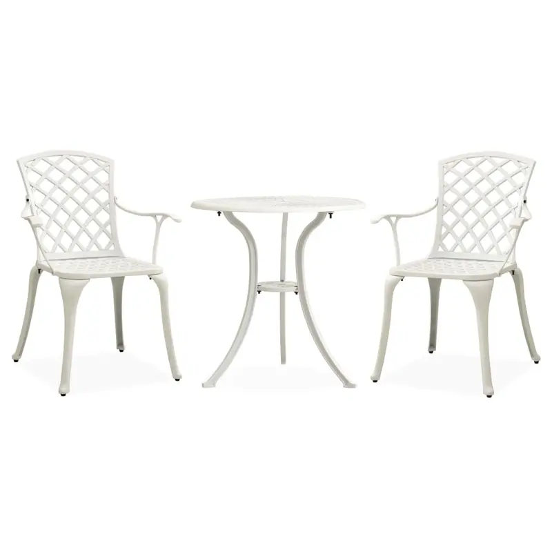 Mesa y sillas de bistró 3 piezas aluminio fundido blanco