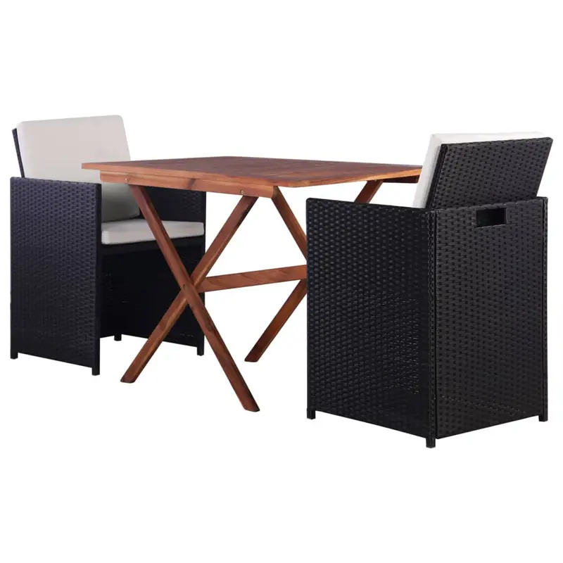 Mesa y sillas de jardín 3 pzas poli ratán y madera acacia negro