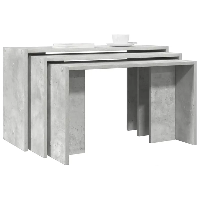 Mesas apilables 3 piezas madera contrachapada gris hormigón