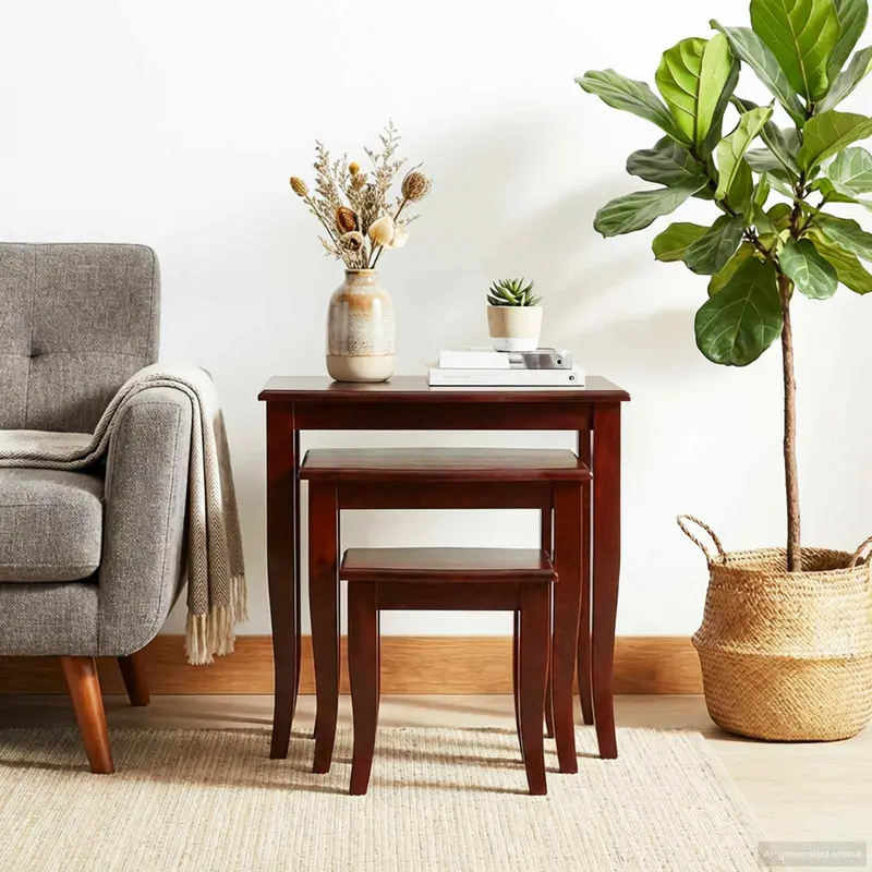 Mesas de anidación 3 pcs Marrón Madera de Caoba Sólida
