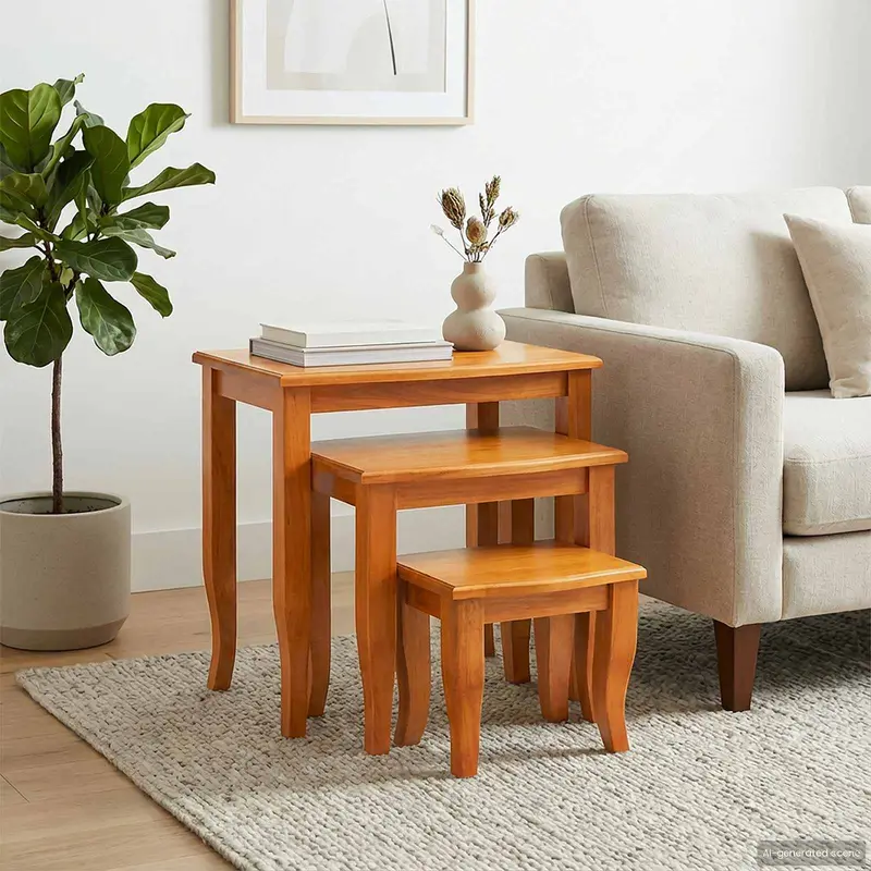 Mesas de anidación 3 pcs Natural Madera de Caoba Sólida