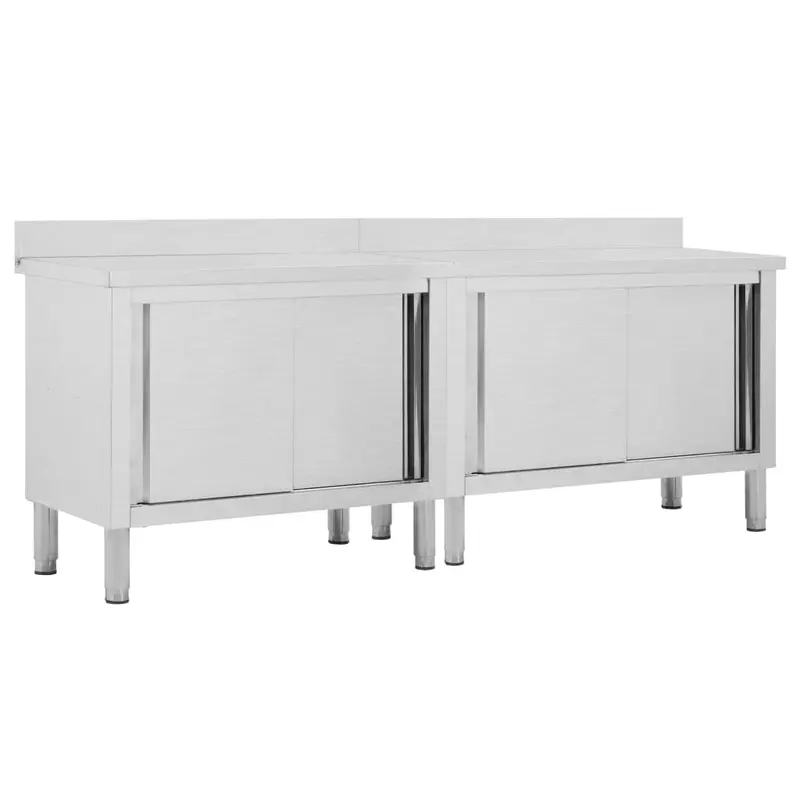 Mesas de trabajo puertas correderas 2 ud acero 240x50x(95-97)cm