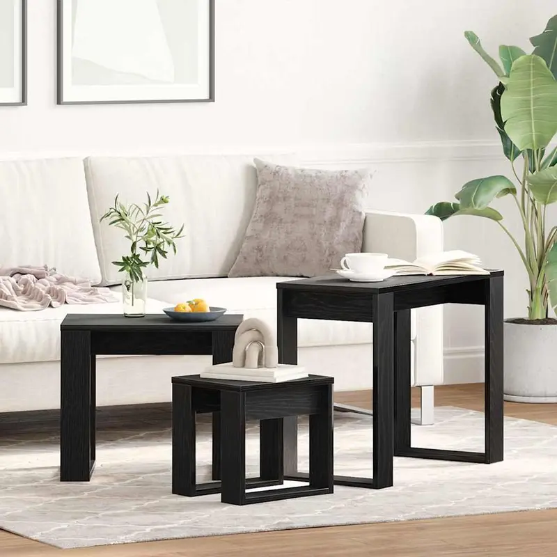 Mesas Nido 3 pcs Roble Negro Madera contrachapada