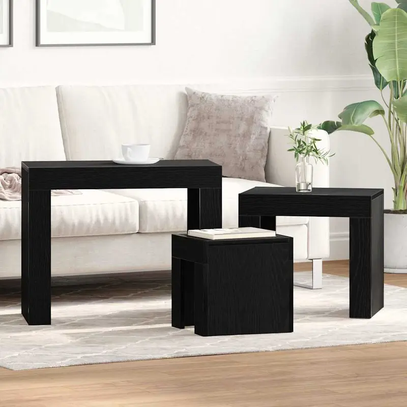 Mesas Nido 3 pcs Roble Negro Madera de ingeniería