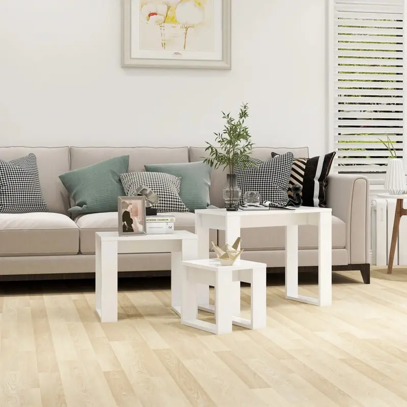 Mesas nido 3 piezas de madera de ingeniería blanca