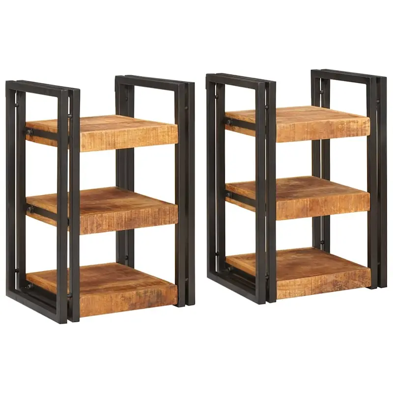 Mesita de Noche 2 pcs Marrón y Negro Madera de mango maciza