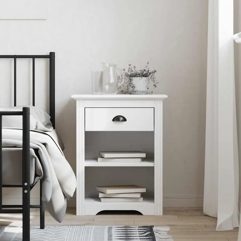 Mesita de noche BODO madera maciza de pino blanco 53x38,5x67 cm