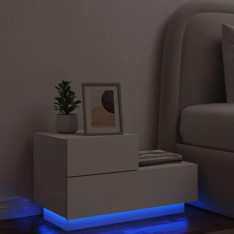 Mesita de noche con luces LED blanca 70x36x40,5 cm