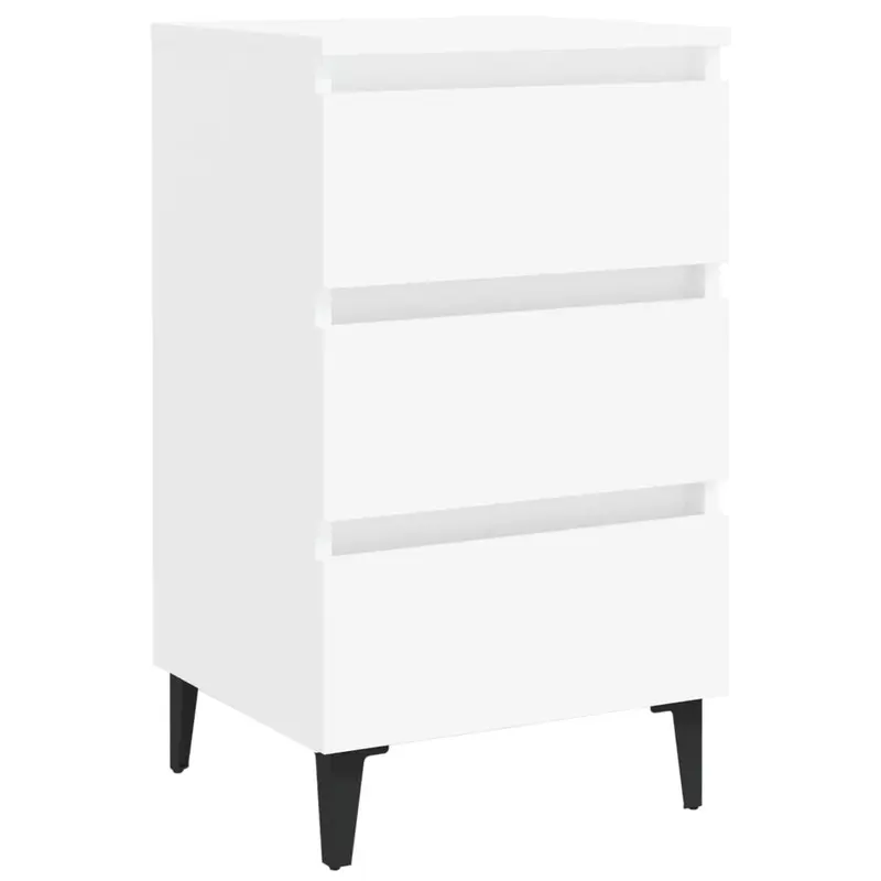 Mesita de noche con patas de metal blanco 40x35x69 cm