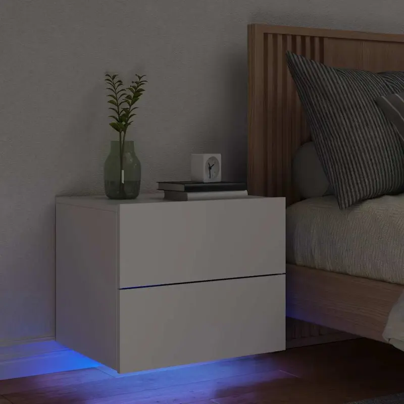 Mesita de noche de pared con luces LED blanco