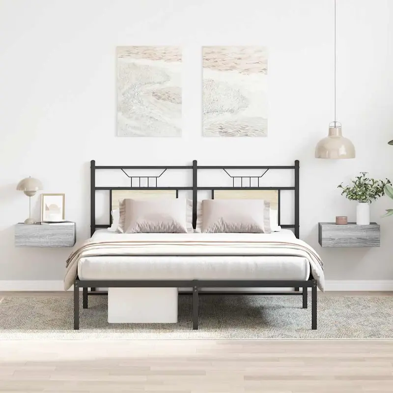 Mesita de noche flotante 2 uds madera gris Sonoma 40x30x15 cm