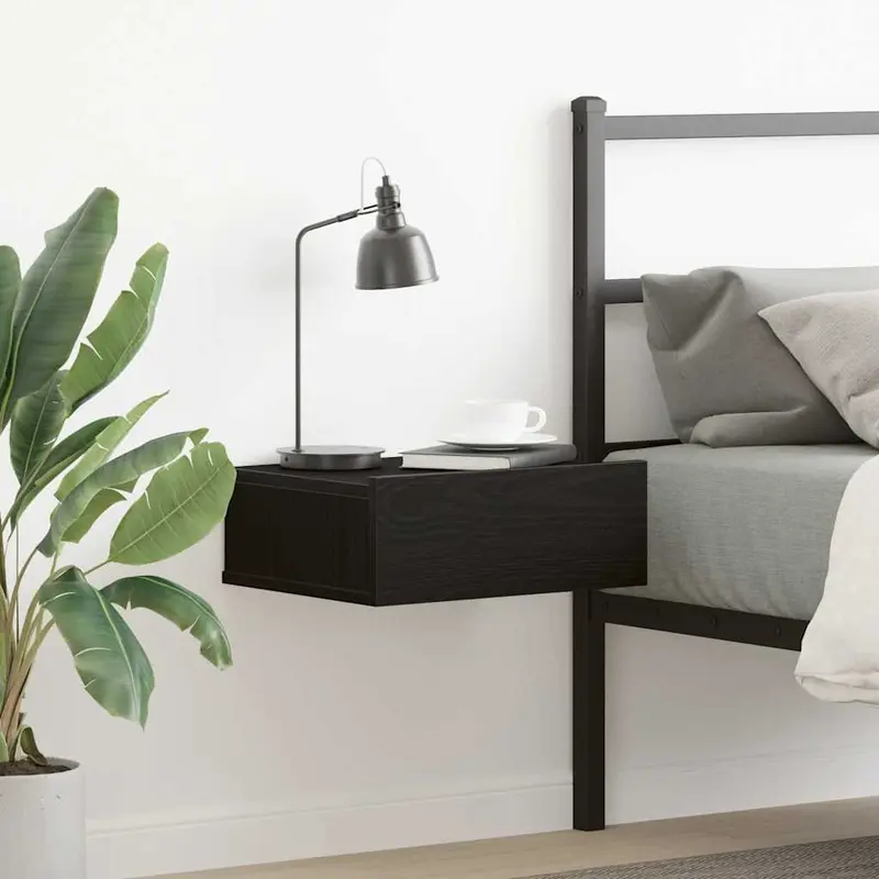 Mesita de noche flotante roble negro 40x32x15 cm madera de ingeniería