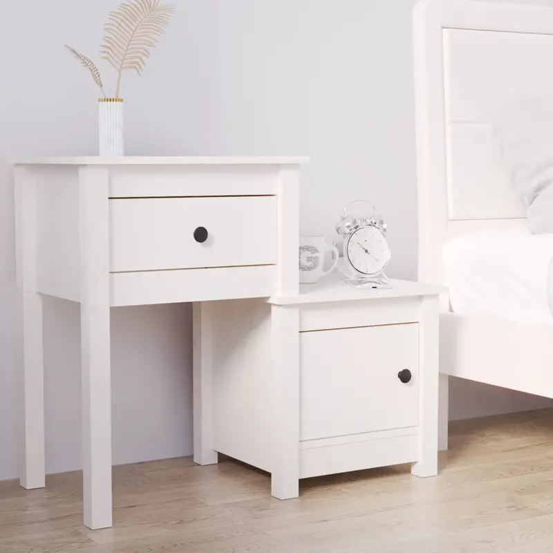 Mesita de noche madera maciza de pino blanco 79,5x38x65,5 cm