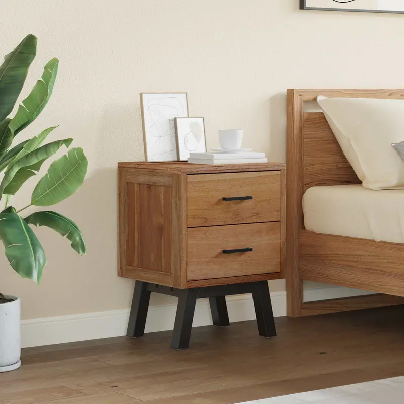 Mesita de Noche Natural 40 x 35 x 55 cm Madera de teca maciza