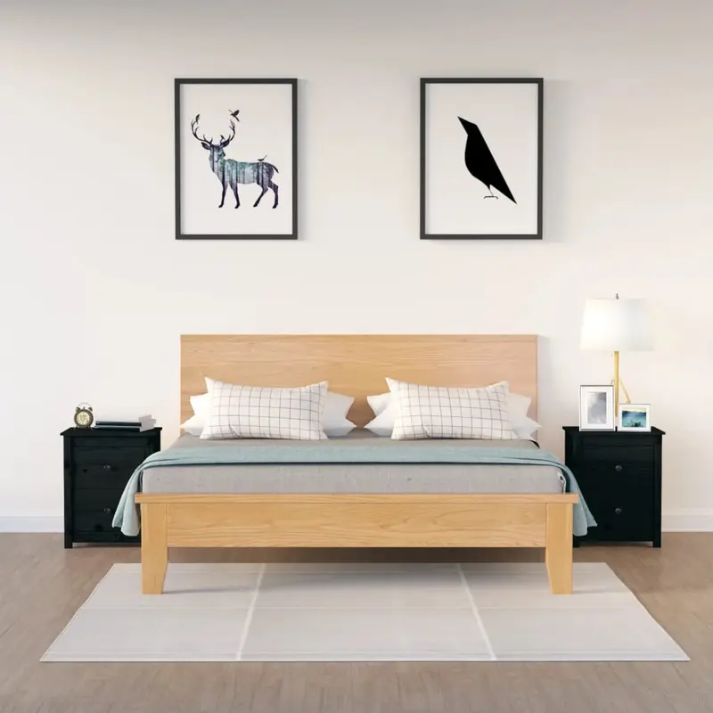 Mesitas de noche 2 uds madera maciza de pino negra 50x35x61,5cm
