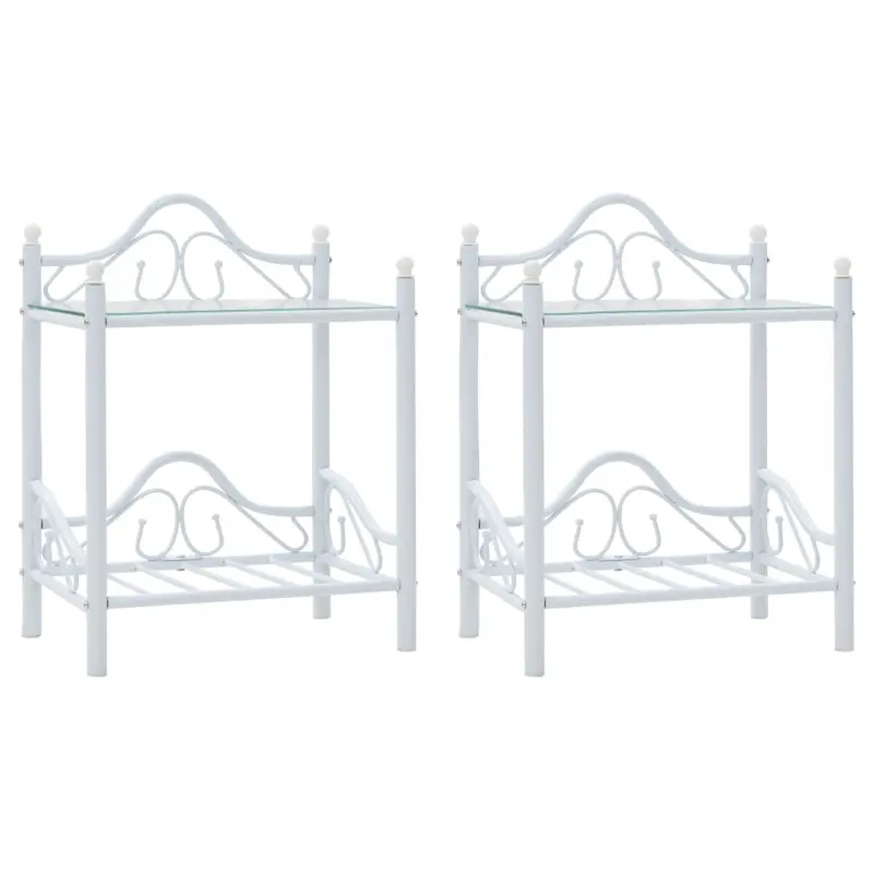Mesitas de noche acero vidrio templado 45x30,5x60cm blanco 2uds