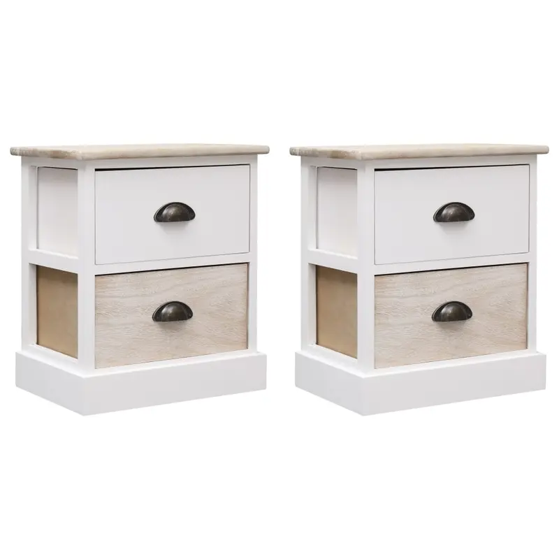 Mesitas noche 2 uds madera Paulownia blanco natural 38x28x45cm