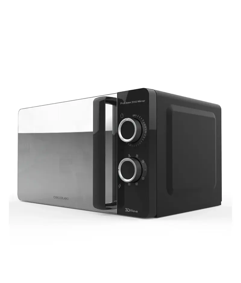 Microondas ProClean 3140 Espejo Negro 700W con Grill 800W 20L y Tecnología 3DWave para Limpieza Eficiente de Cecotec