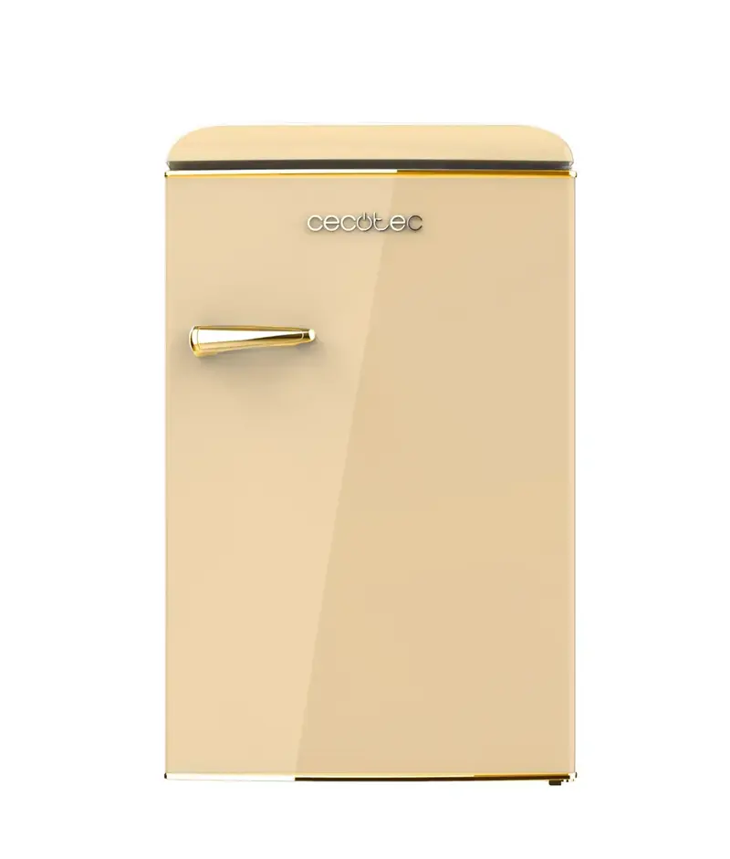Mini Frigorífico Retro 110L Beige con ICEBOX y Tirador Gold, Clase E de Cecotec