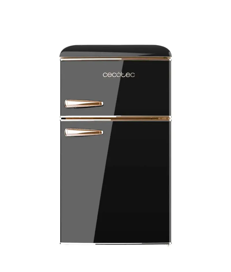 Mini Frigorífico Retro 86L Negro con Luz LED y Tirador Gold Rose de Cecotec
